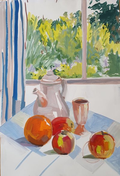 Nature morte, pichet et fruits